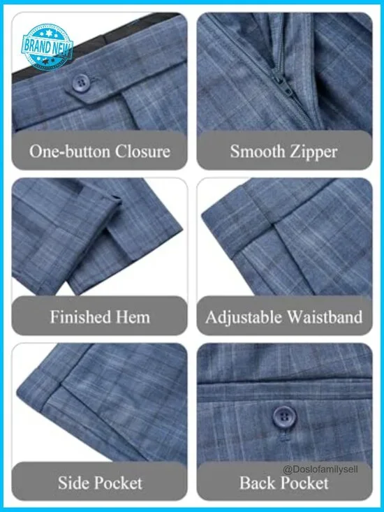 Slim Fit Plaid Suit Set Business Casual Blazer Pants Formal Wedding Office - Picture 6 of 7